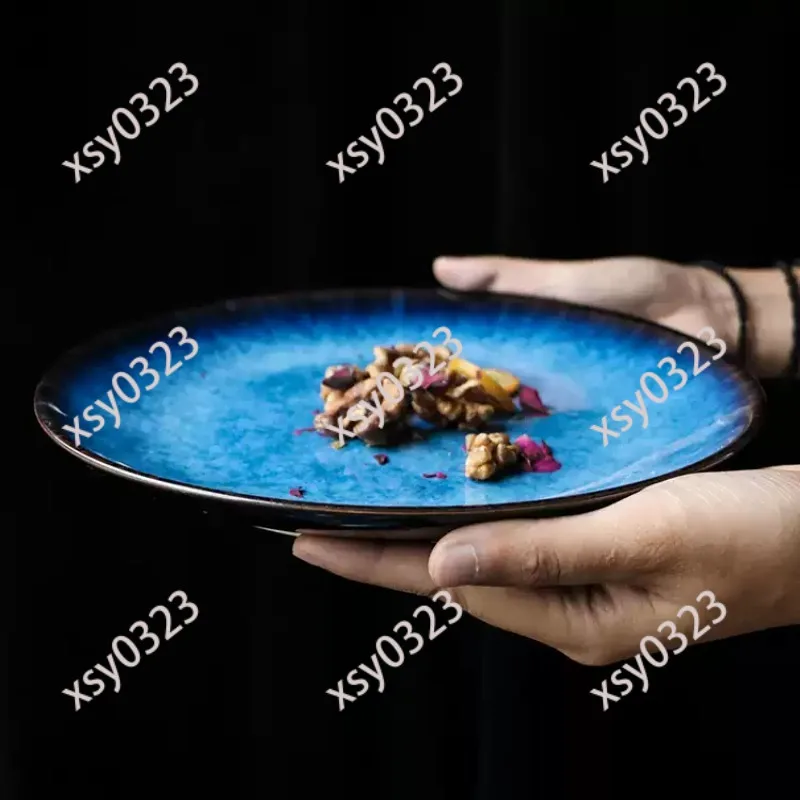 

Round Shallow Ceramic Plate, Tableware for Steak Fruit Fish Home Dining