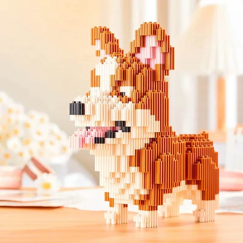 Building Blocks Set Collie Husky Bulldog Corgi Schnauzer 3D Model Animal Dog Mini Diy Bricks Figure Toys For Kid Chirstmas Gifts