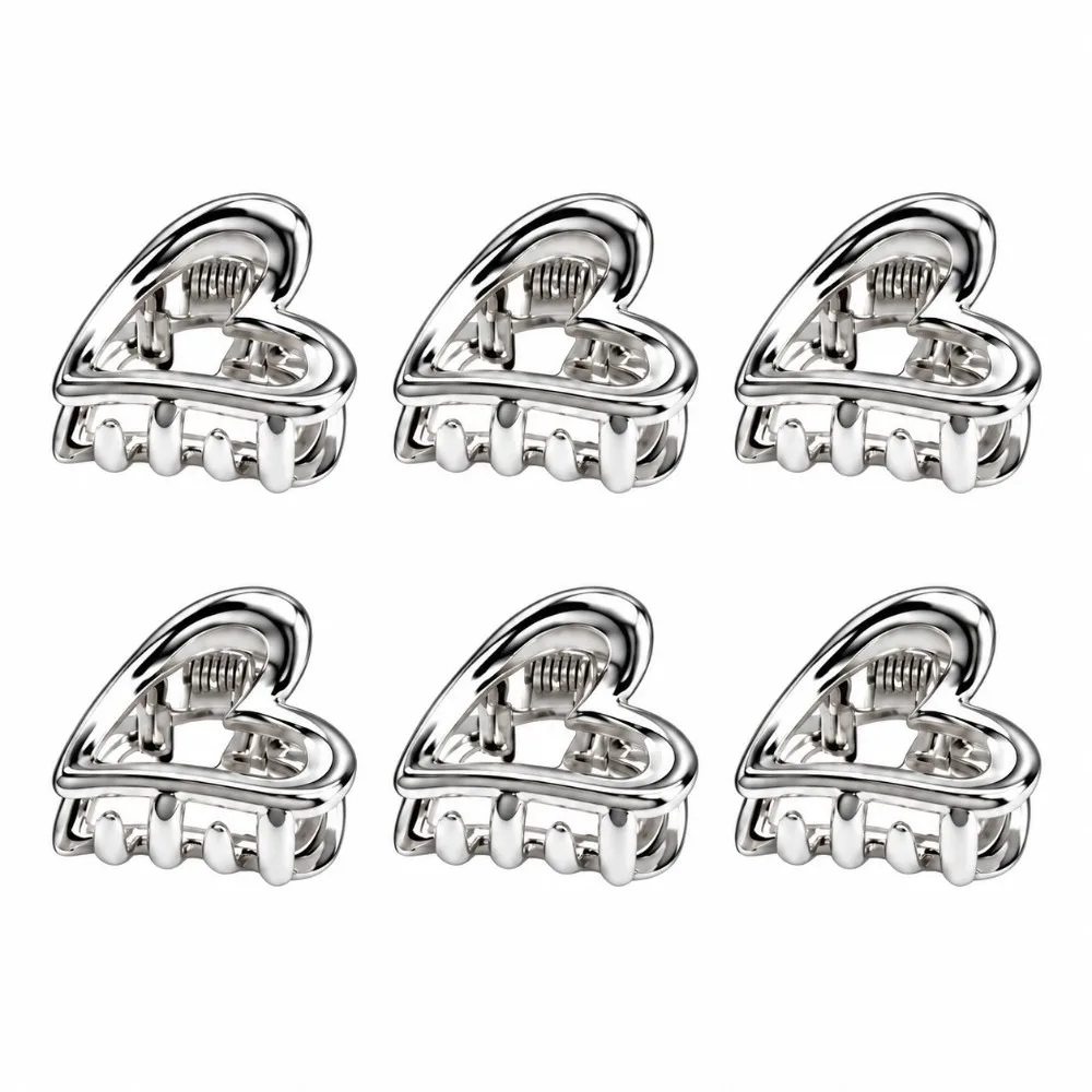 6Pcs Heart Shaped Ear Acupressure Clips Silver‑Tone Spring Grip Ear Massage Clips Claw‑Type Toothed Jaw Ear Acupoint Clips