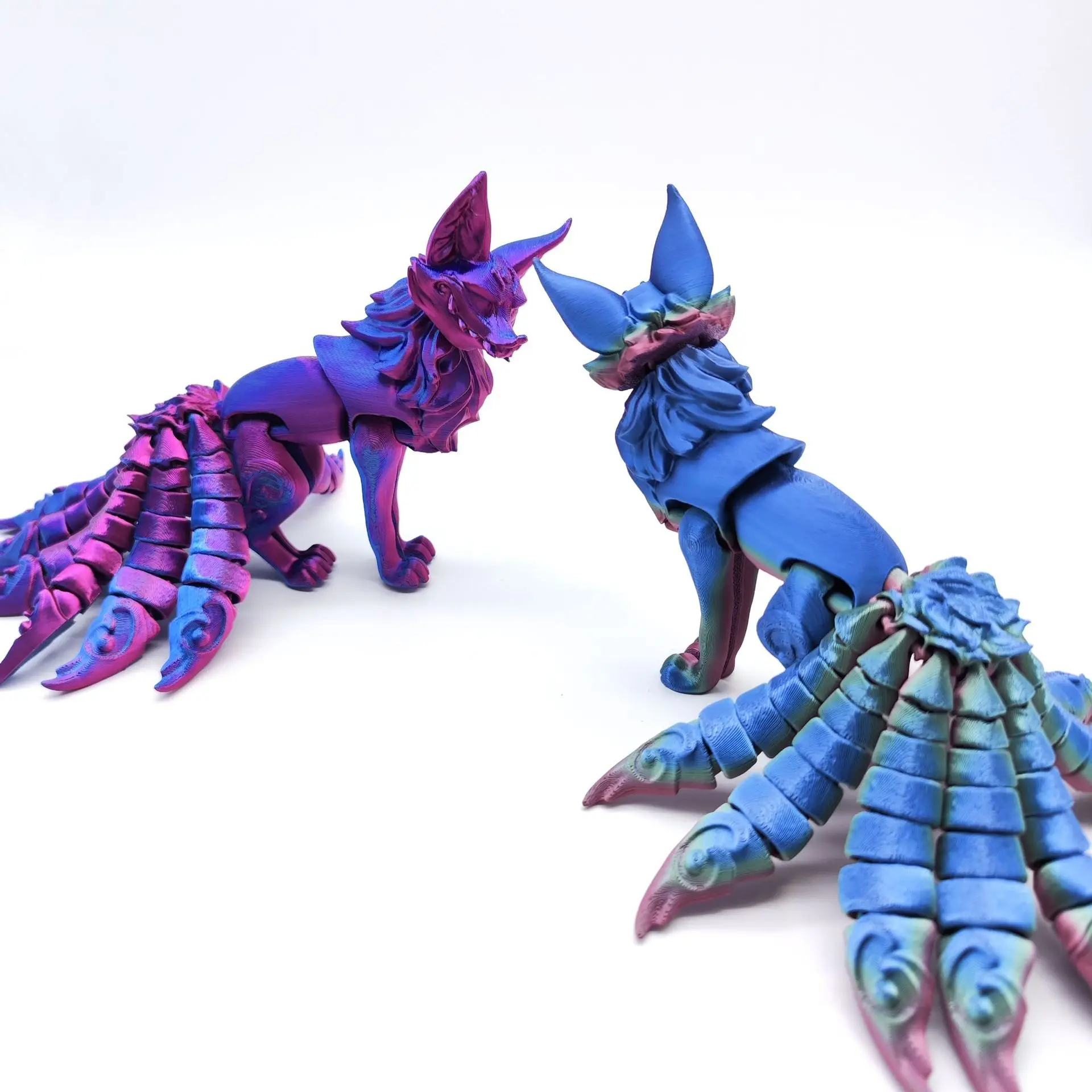 21 CENTIMETRI 3D Stampato Volpe Ornamento Nove Code Volpe Figurine Con Coda Articolate E Arti Figura Animale Flessibile Creativo Agitarsi Giocattolo