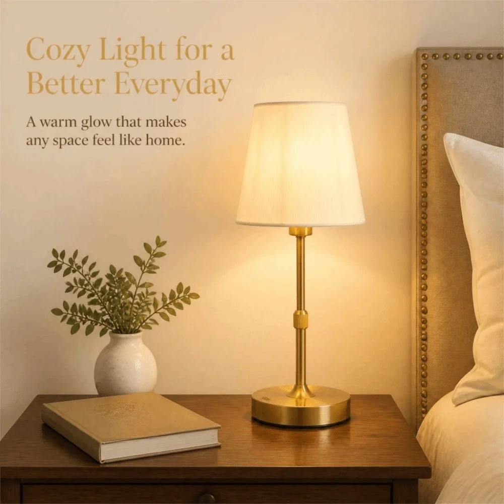 Fabric Touch Table Lamp 2700K Color Temp Metal Cordless Table Lamp 3 Color Temperatures 3-Level Dimmable Rechargeable Table Lamp