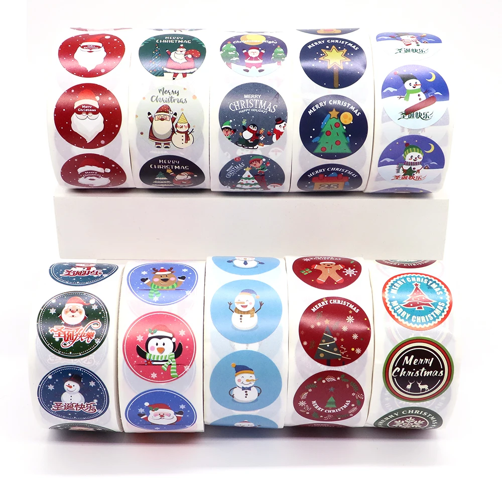 10 Rolls /Set Christmas Stickers Christmas Elks Snowmans Tags Xmas Party Seal Labels DIY Gifts Baking Envelope Box Decoration