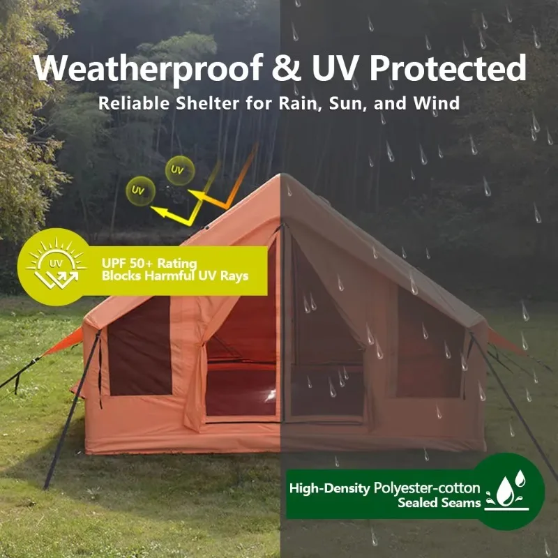 #￥Upgraded Inflatable Tent Camping 6-8 Person Tent Mesh Windows and Pump for Easy Setup 4 Season Luxury Tent Waterproof