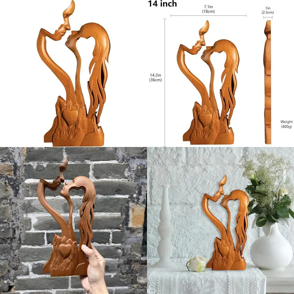 

Abstract Wooden Kissing Couple Portrait Sculpture - Romantic Love Statue Decor Gift for Women, Perfect Anniversary Present