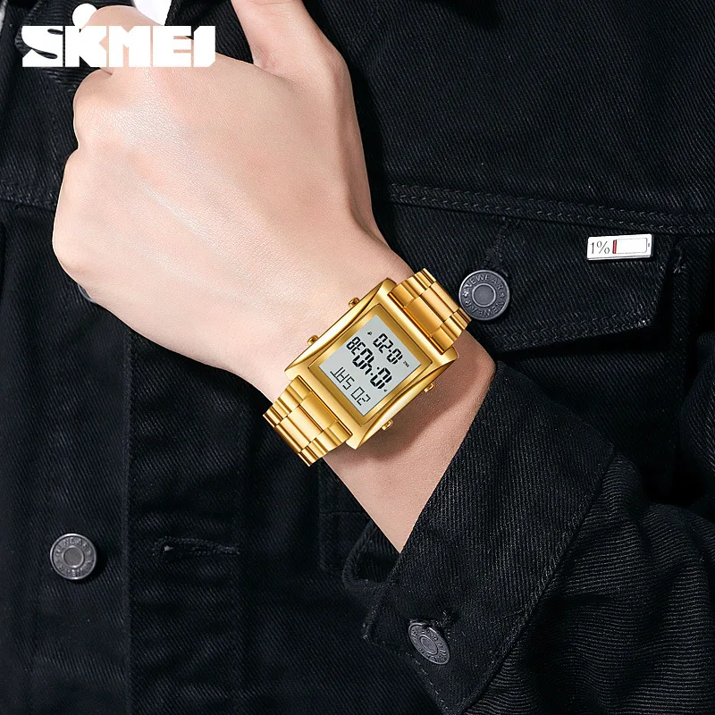 Skmei  Stylish and Versatile Square Men's Watch Business Steel Belt Electronic Watch Men