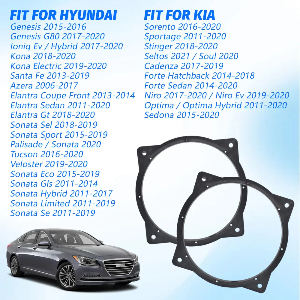 2X Front Door Speaker Adapter Spacer Ring Brackets for Hyundai Elantra Genesis G80 Santa Fe Sonata Palisade Tucson Fit for KIA