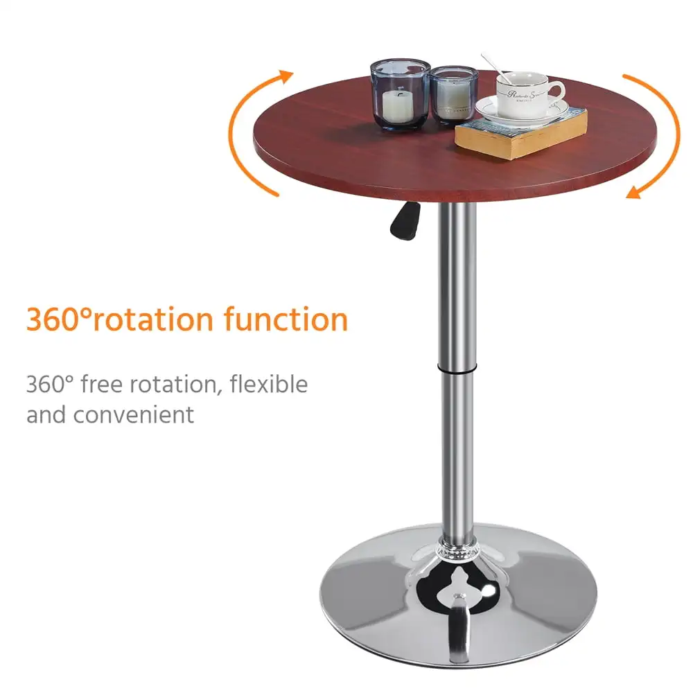 Chrome Base Round Swivel Bar Table for Bistro Pub Kitchen Adjustable Height Dining Cocktail Table, Brown