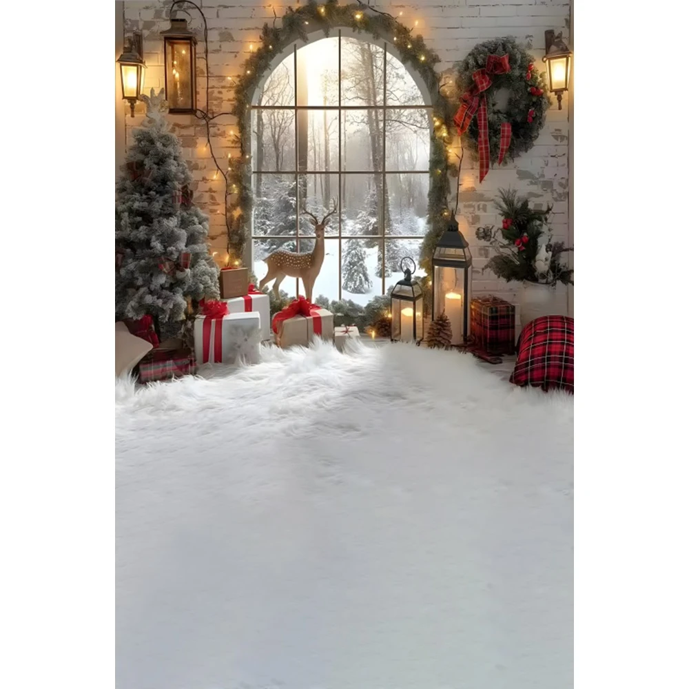 子供のクリスマスの背景,クリスマスツリー,冬の雪,窓,エルク,レンガの壁,家族の肖像画,パーティーの写真,背景の装飾
