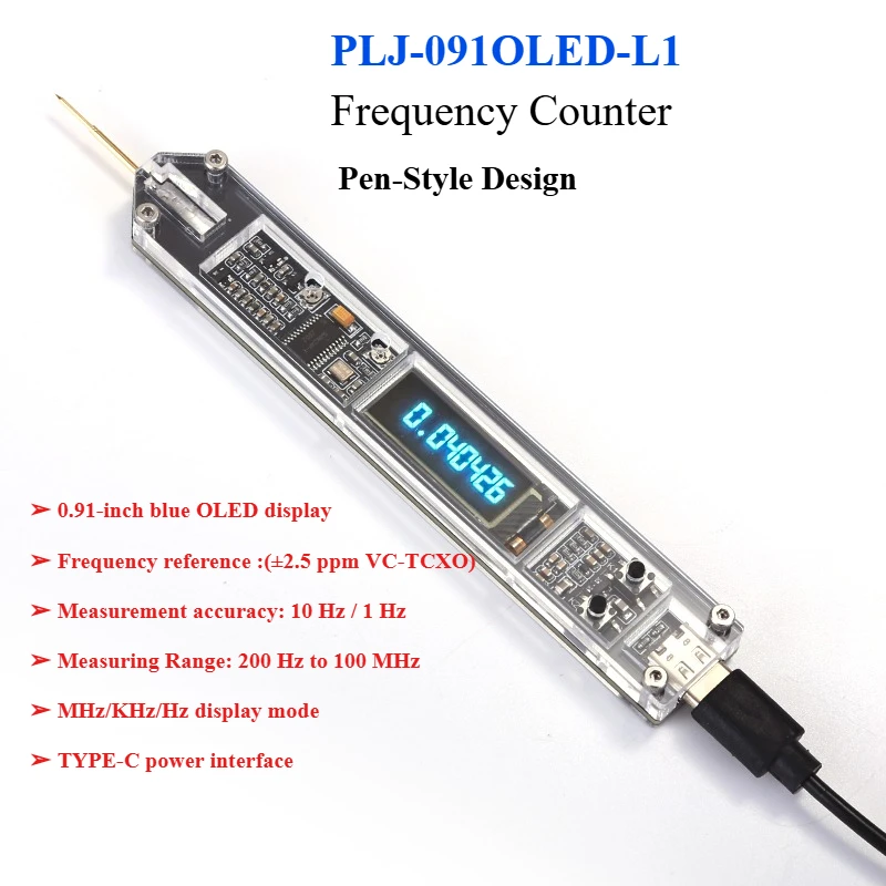 200Hz to 100MHz Pen-Style Frequency METER OLED Display High-Precision Frequency Counter FOR RF Measurement Ham radio transceiver