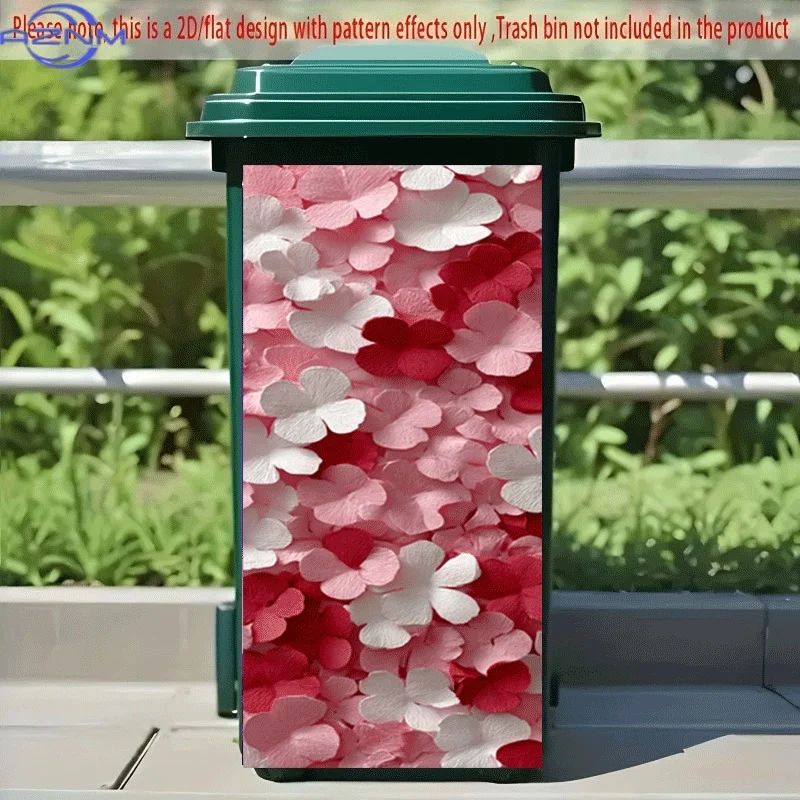 2D Flat Self-Adhesive Trash Can Sticker, Romantic Pink, White, and Red Petal Decorative Sticker, Creative Trash Can Decoration