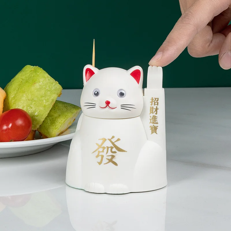 Cartoon Cute Fortune Cats Toothpick Box Home Living Room Table Ornaments Creative Press The Automatic Rise Toothpick Box