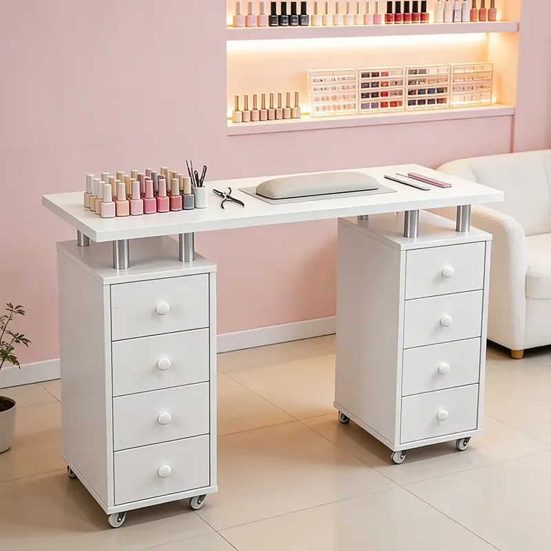 White Nail Table Deluxe Manicure Station Salon Furniture Work Desk Beauty Equipment