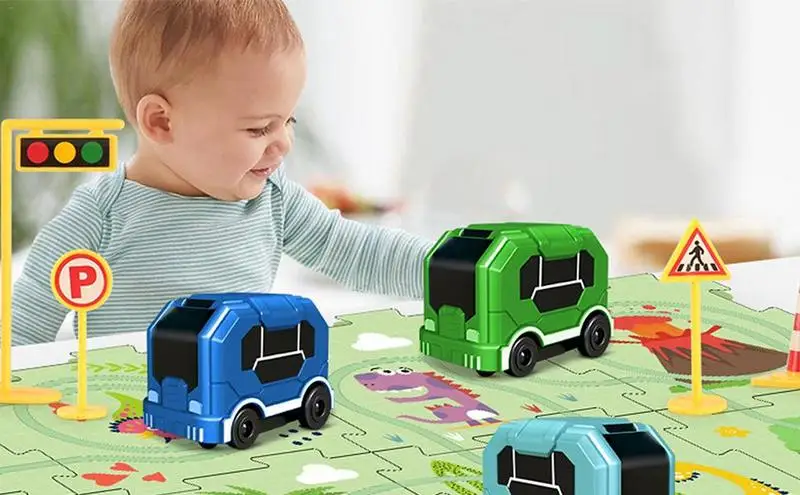 Toddler Puzzle Track Play Set Car Track Play Set Reusable Construction Race Tracks Toys For 3 Year Old Boys Girls Kids Child