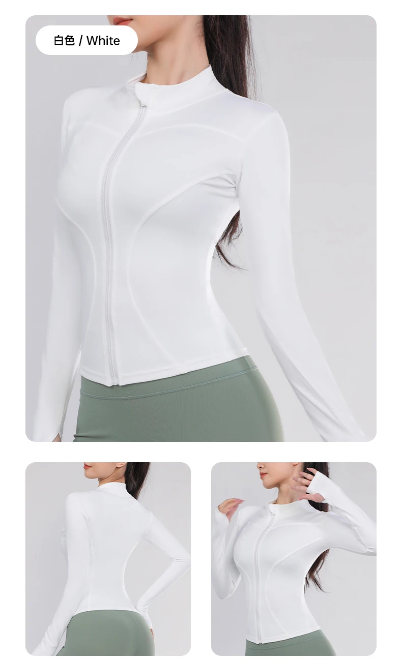 Damen Slim Fit Stehkragen Sportjacke mit Reißverschluss Yoga-Jacke Schnelltrocknend Schlanke Taille Lauf-Workout-Jacke für den Frühling – Detail 7