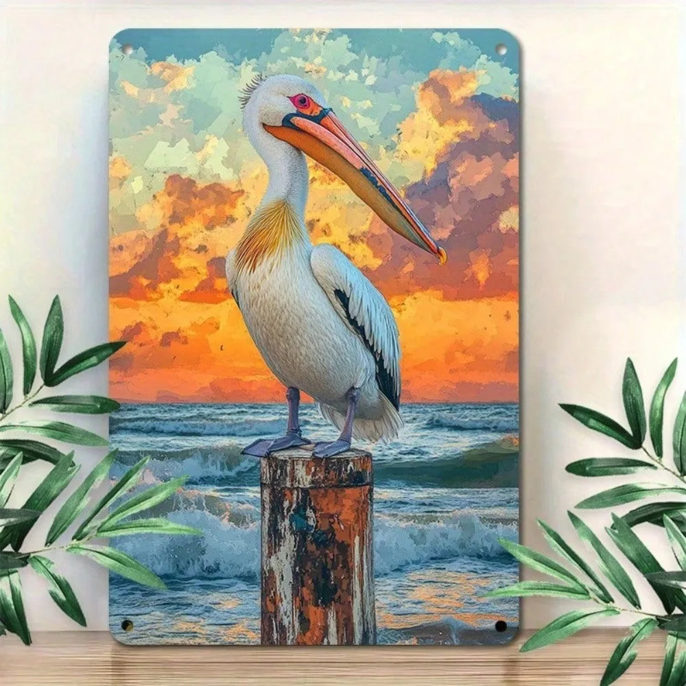 Vintage Pelcoastal Tin Sign Metal Wall Decor, Art Deco Nautical Beach Decor for Ramadan 2026 & Valentine's, Rustic Home Gift 8x1
