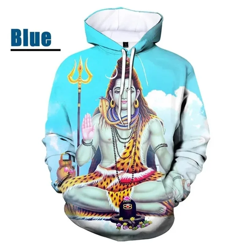 Autumn Men Lord Shiva 3D Printed Hoodie Casual O-Neck Pullover Fashion Long Sleeve Hooded Clothing Male Streetwear Vintage Coat