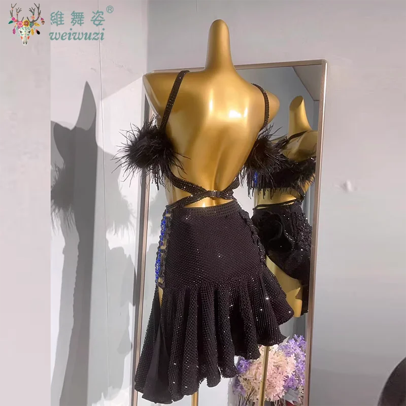 Latin Dance Dress for Women Custom Full AB Stones Rumba Chacha Tango Performance Clothing Adult Child Latin Dancing Dresses