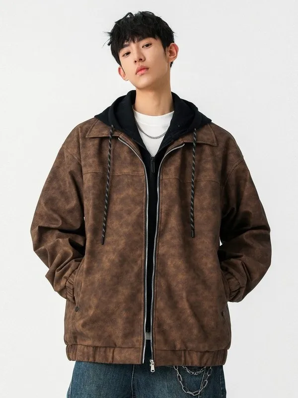 

Мужская кожаная куртка свободного кроя с капюшоном в корейском стиле, новая весенняя молодежная модная куртка для подростков