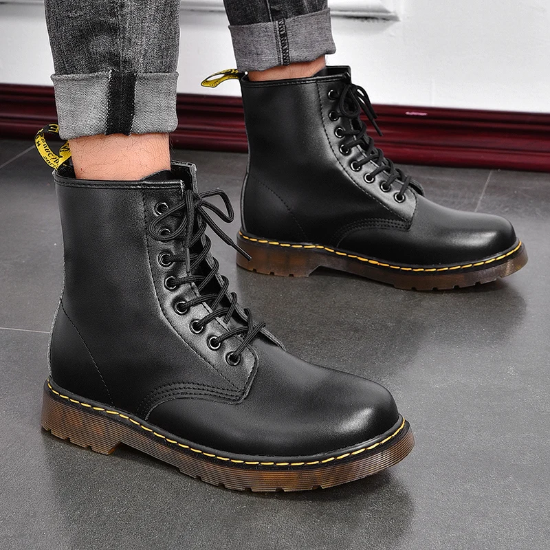 Classic High-Top Thick-Heeled Unisex Boots Spring Autumn Black Fleece Lined British Style Couples Boots Versatile Single Boots