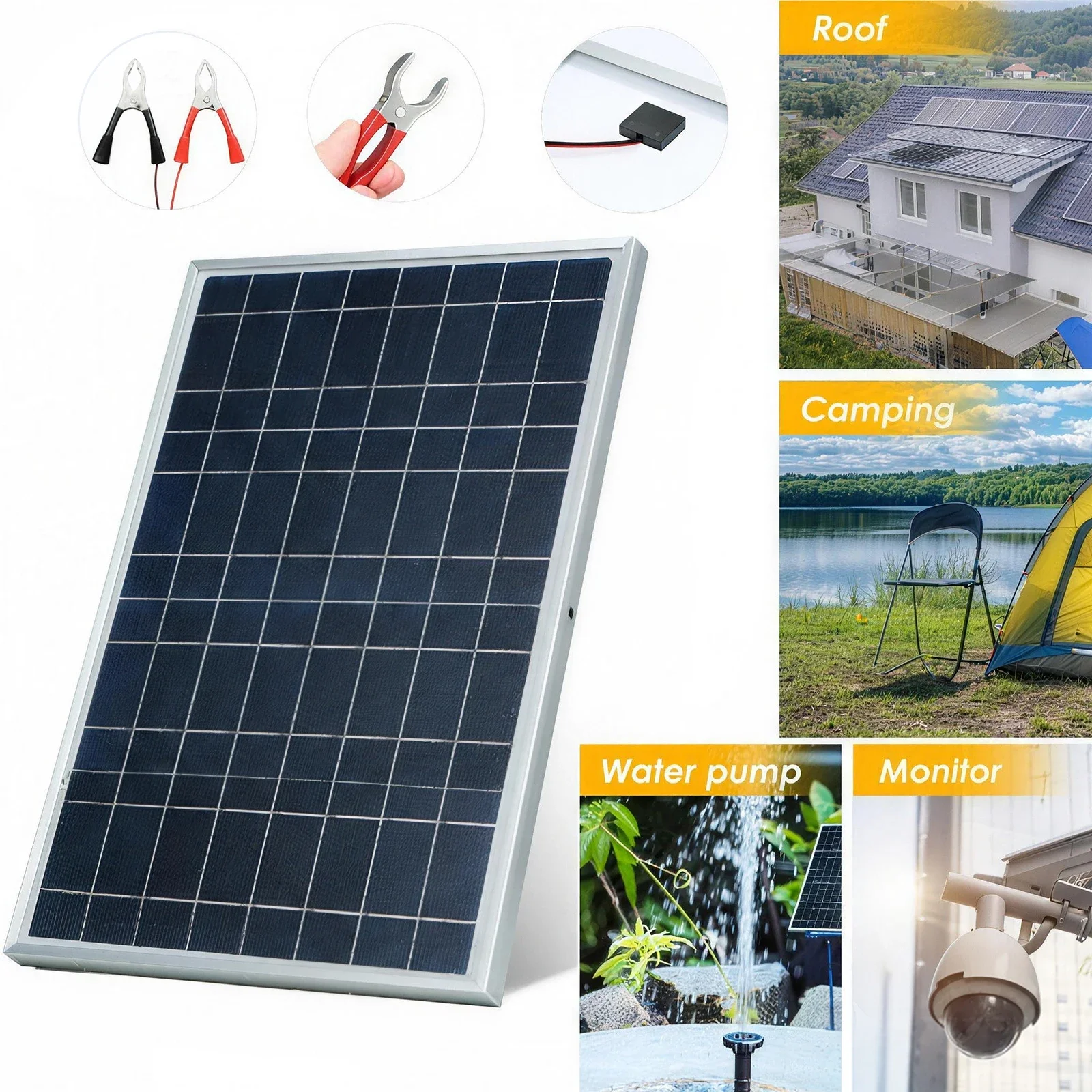 Portable Outdoor 12V Solar Panel Kit Complete 30W Power Rechargeable Solar Cell Generator For Home