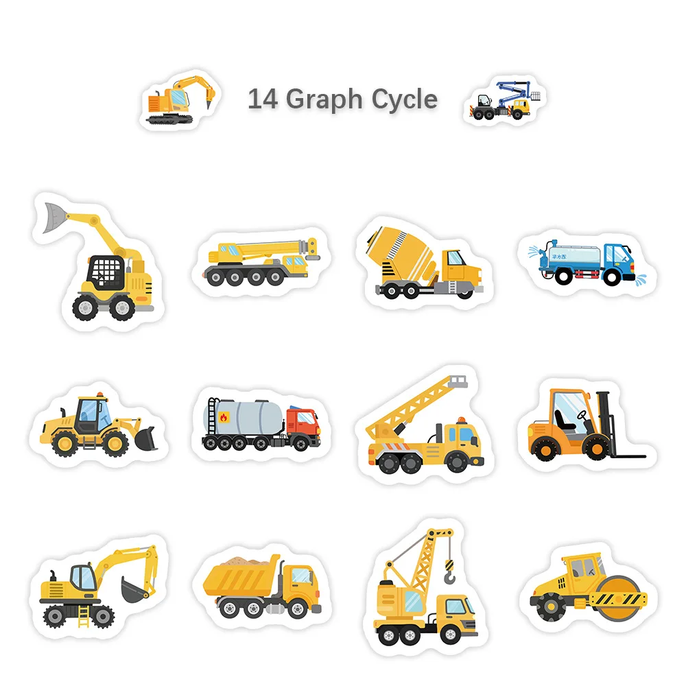 500PCS Engineering Vehicle Roll Stickers Notebook Cartoon Gift Vehicle Labels Living Car DIY Reward Sticker Waterproof Sticker