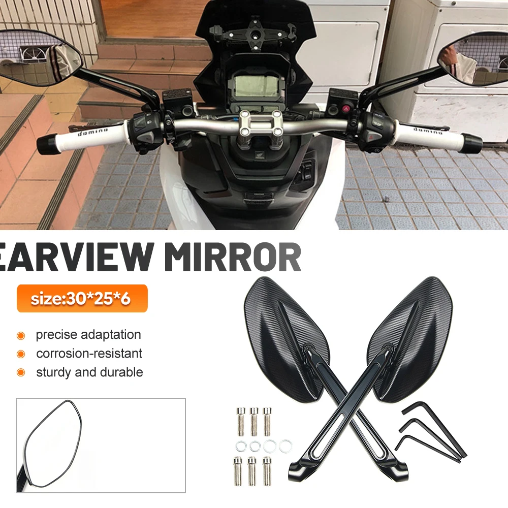 Motorcycle Rearview Mirrors Pair Texture Backplate Hollow Aluminum Arm Adjustable Angle Side Mirror For Motorbike Accessories