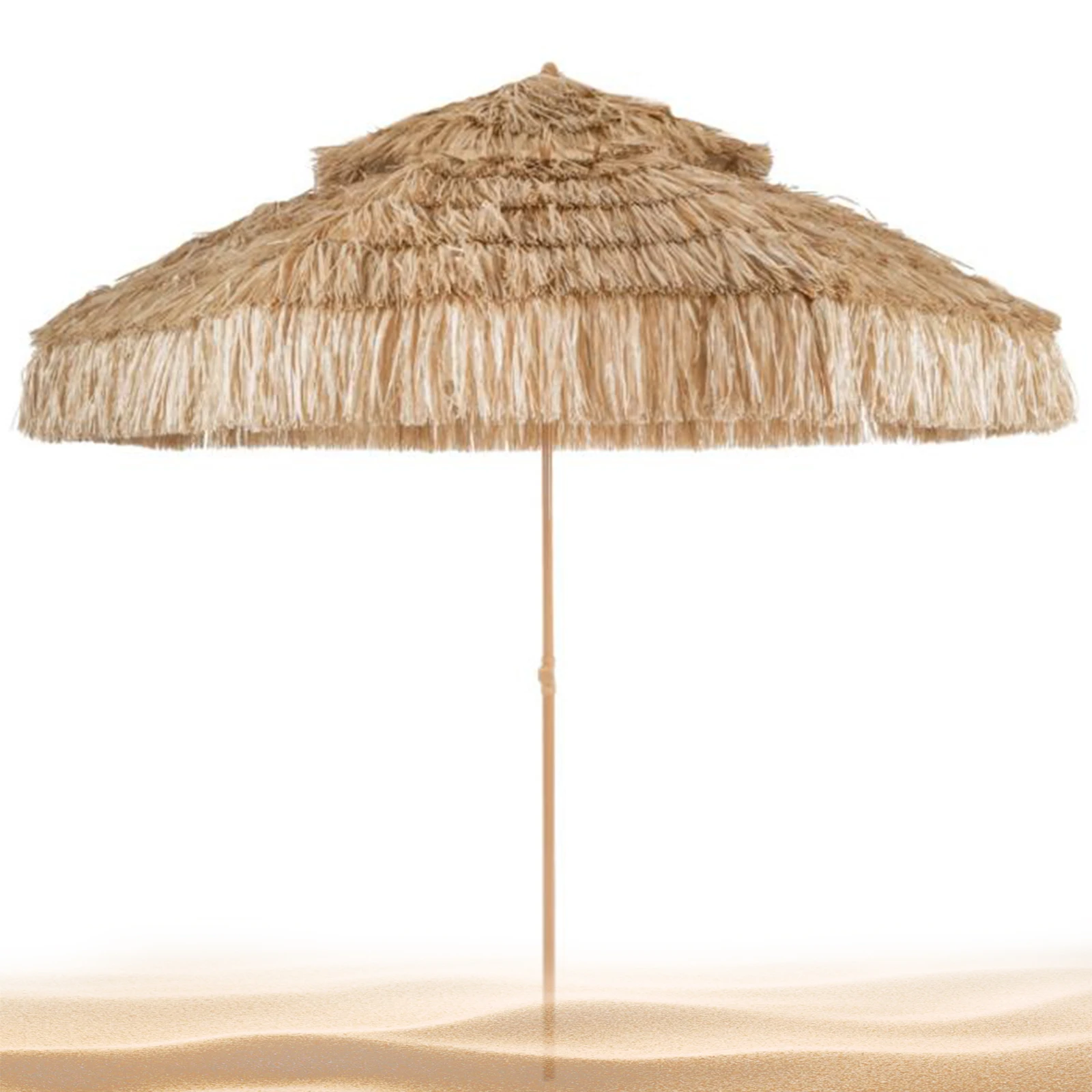 

280cm/9ft 2-Tier Hawaiian Beach Umbrella with 8 Ribs Hawaii Straw Umbrella Tropical Thatch Patio Umbrella for Beach Patio Garden