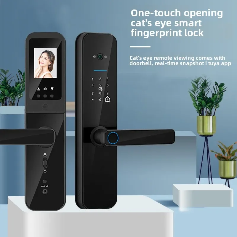 Durable3D Cat's Eye Camera Monitoring TuYa Smart Electronic Door Lock Fingerprint Lock Apartment Hotel Door Home Wooden Door