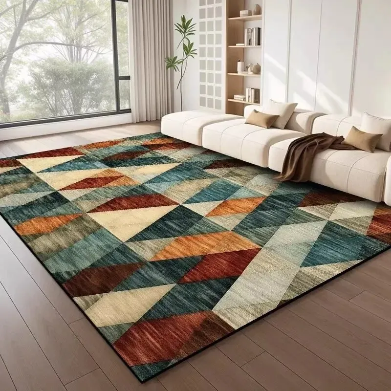 Vintage Oil Painting Square Rug Mid Century Non Slip Decor Floor Mat for Living Room Bedroom Bay Window Home Decor