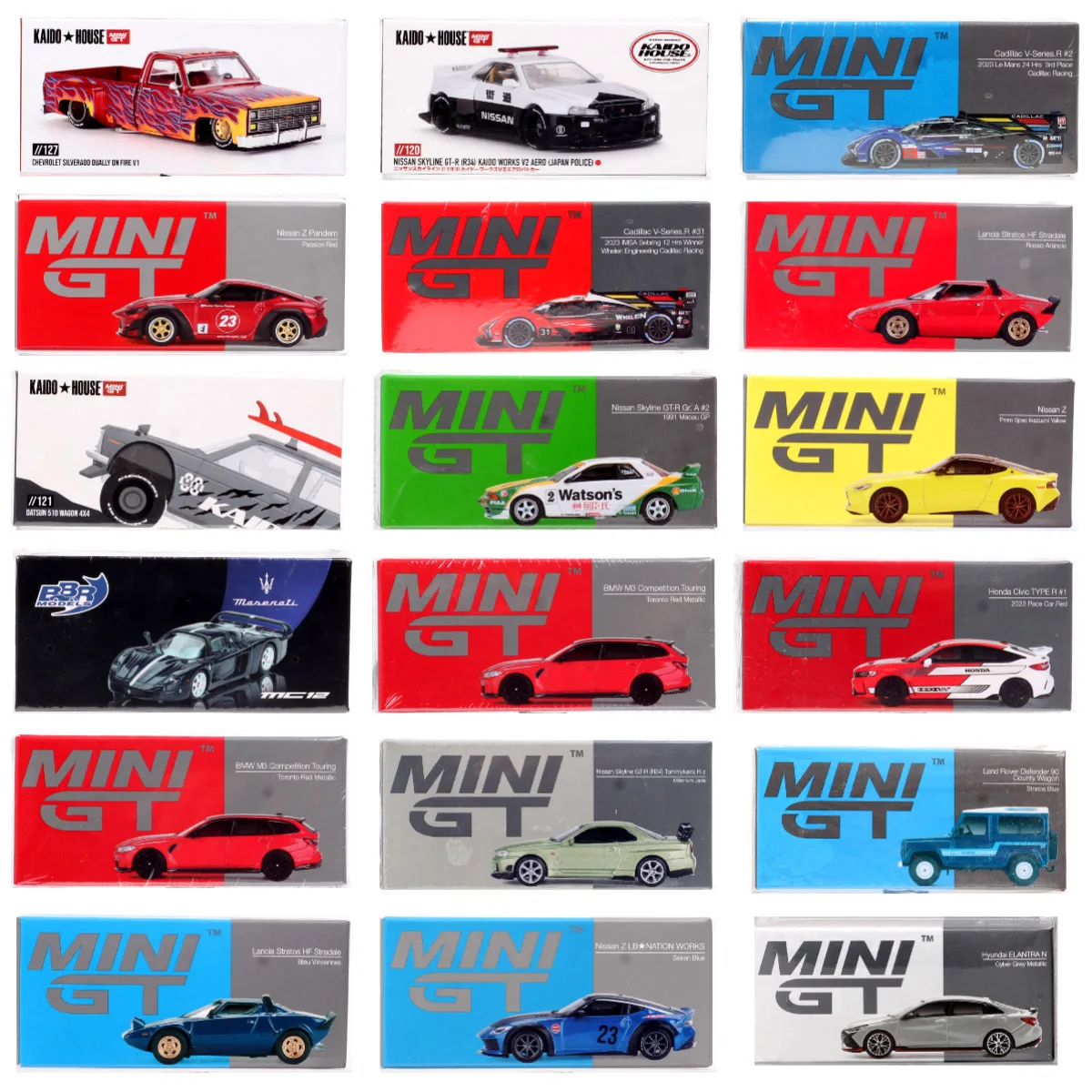 Minigt 1/64 escala nissan skyline gtr racing z defender 90 honda civic cadillac v datsun 510 captador diecast modelo de carro brinquedo