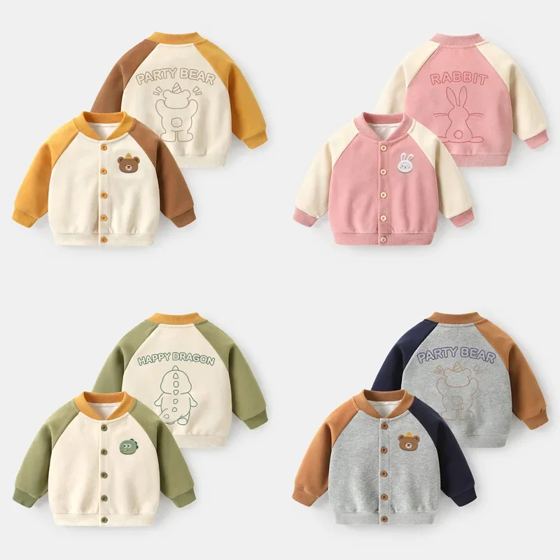 Baby Girls Boys Baseball Coat Kids Cartoon Outerwear Button Up Windbreaker Fashion Jacket 2024 Spring Autumn Children's Clothing