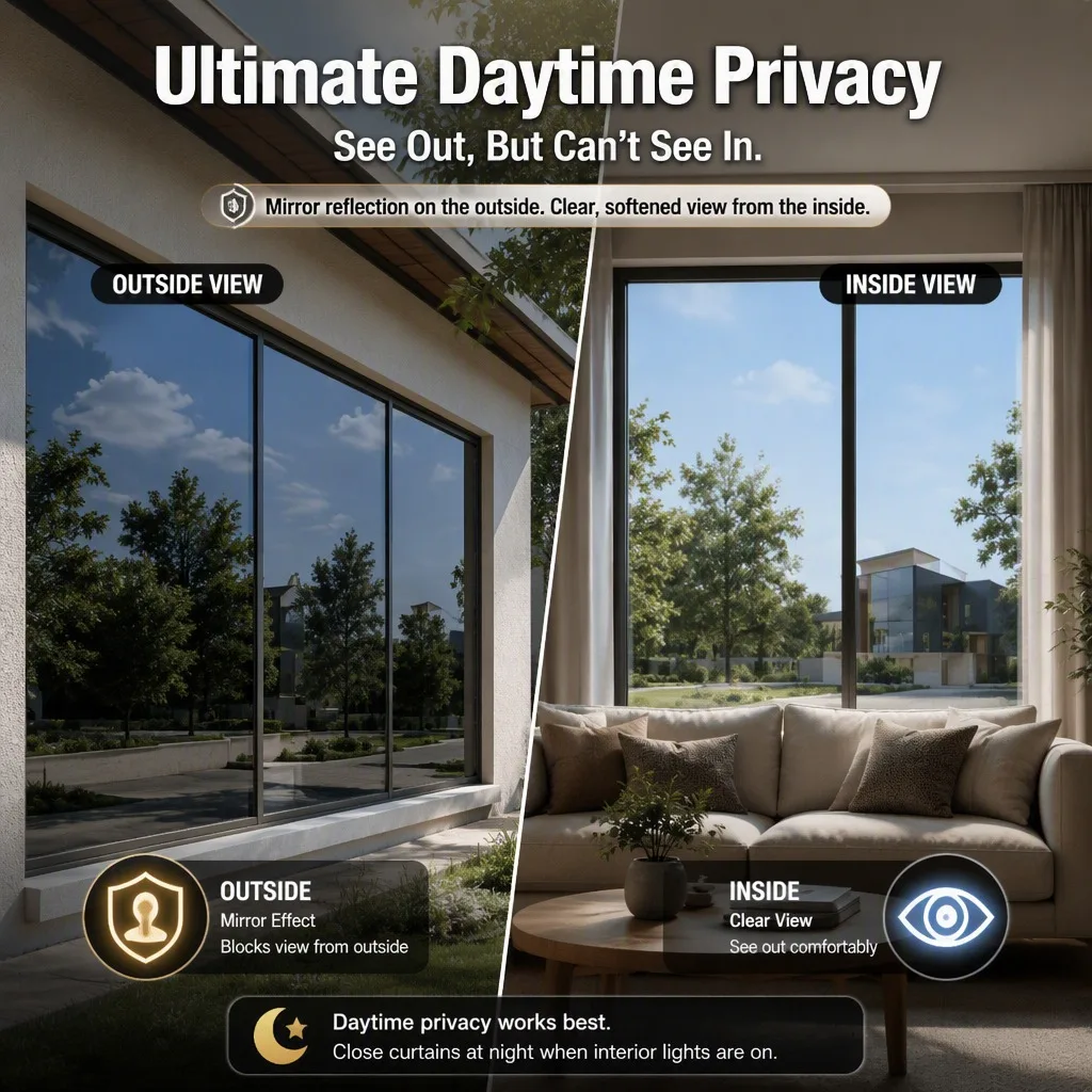 Large Size One Way Privacy Window Film Sun Block Heat Control Self Adhesive Static Cling Removable for Home Office Glass