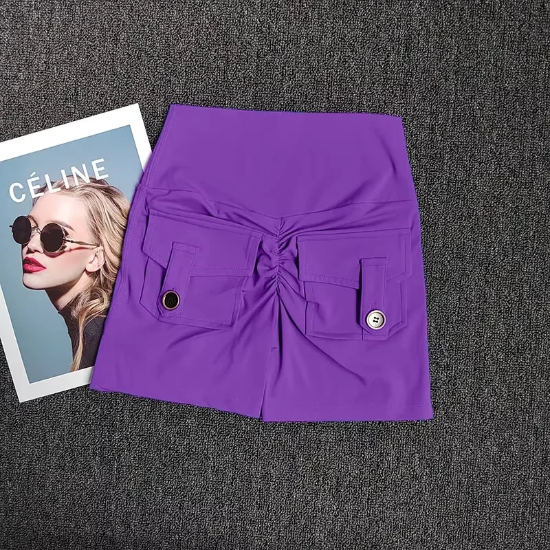 

Бесшовные шорты для фитнеса персикового цвета с высокой талией и карманами, женские узкие спортивные шорты для бега, шорты для спортзала, спортивная одежда