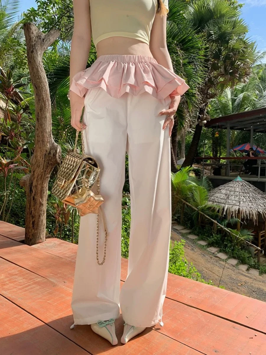 Double Layer Lace Flounce  Skirt Decorative Hemline Balloon Style Youthful Korean Fashion Breeze Standard Fit Women's Skirt