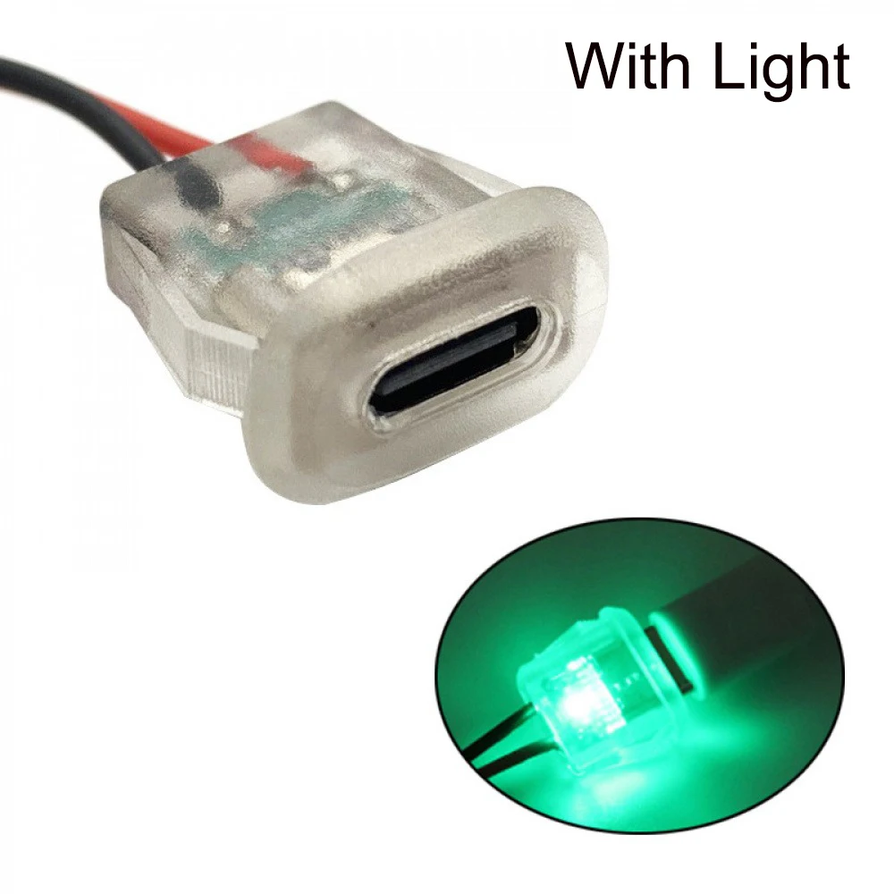 2Pin Type-C Charging Socket 3A Input with/No LED Light Plate Waterproof USB-C Power Port Type-C Female Connector Socket 5PCS