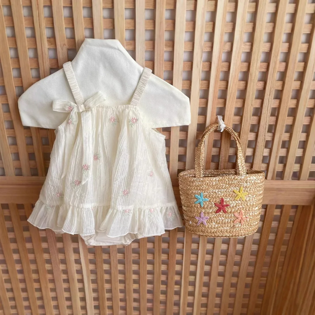 

Embroidered Flower Suspender Rompers Summer New Cute Sweet Fashion Embroidered Flower Bow Mesh Rompers