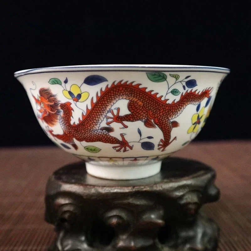 Chinese Old Porcelain Pastel Painting Dragon and Phoenix Pattern Bowl