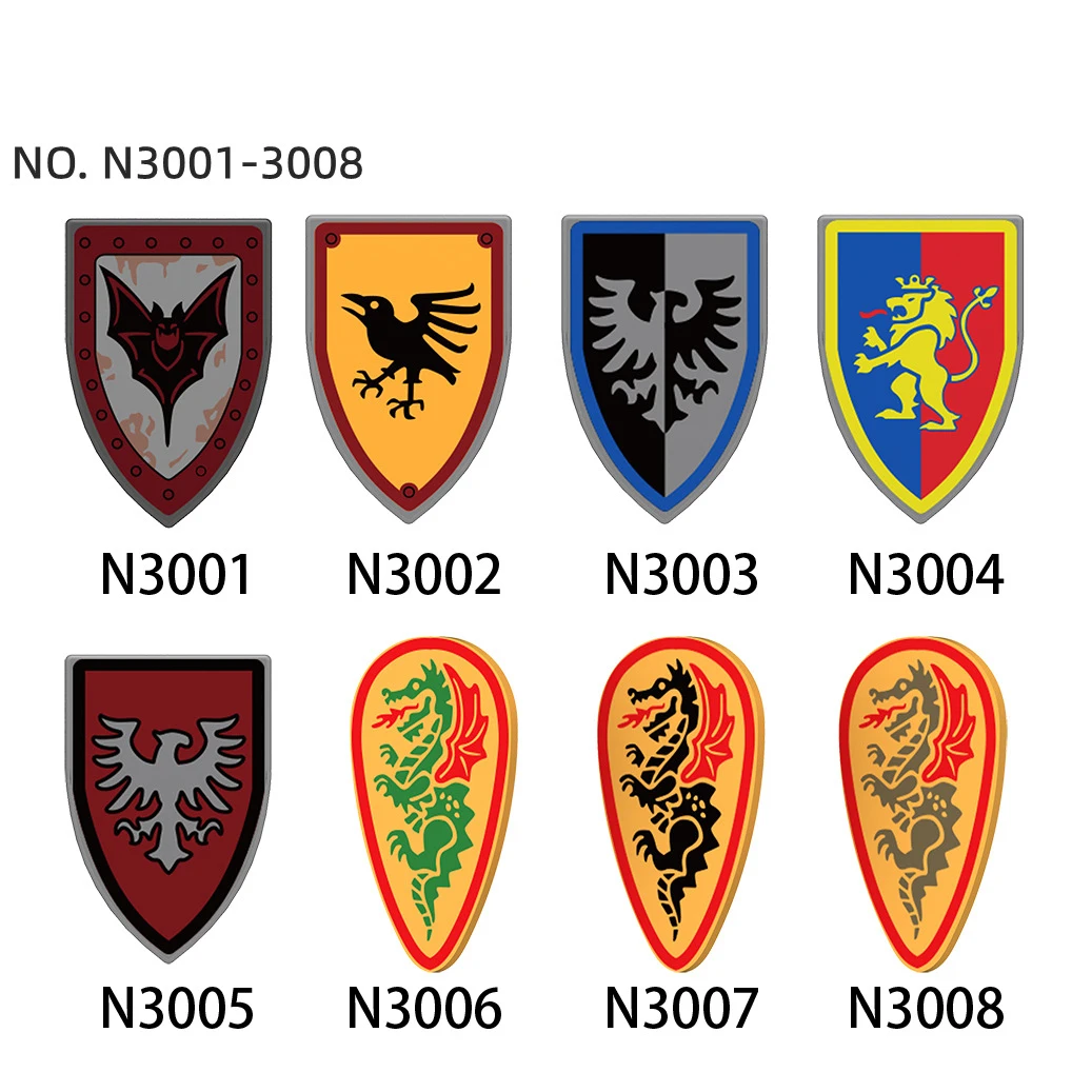WW2 Military Weapon Printed Shield Series Building Blocks Army Soldier Knight Lion Black Eagle Bat Fiery Dragon Bricks Toy Gifts