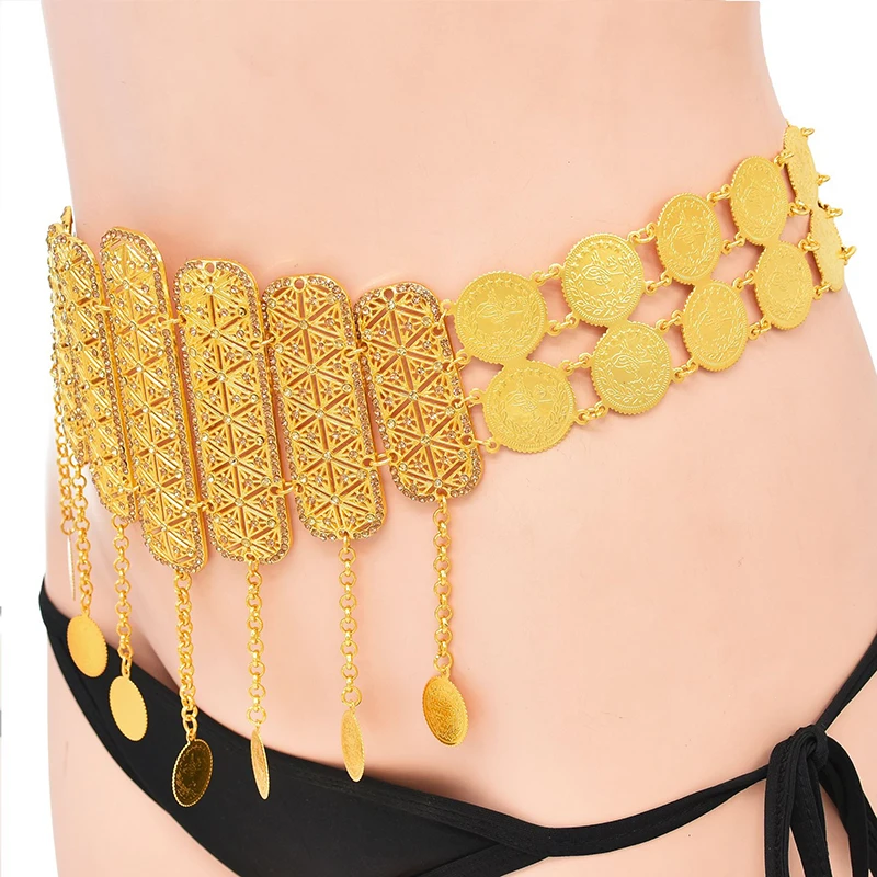 Vintage Coins Tassels Women Body Chains Rhinestones Hollow Carved Boho Ethnic Sexy Belly Dance Chains Bohemian Waist Chains