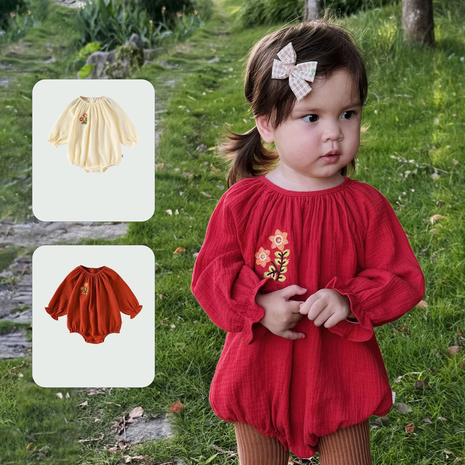 

Весенние комбинезоны для девочек 2026 года, из чистого хлопка, с цветочной вышивкой, для новорожденных, цельные боди для малышек, детские комбинезоны для девочек