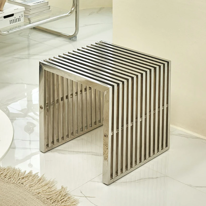 

Modern Low Stool Stainless Steel Storage Ottoman Multifunctional Decorative Luxury Living Room Furniture Sofas Space Savers