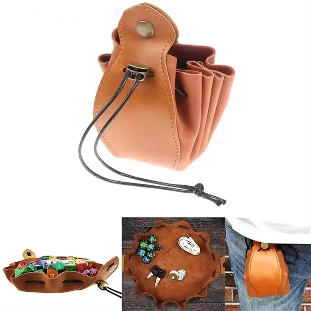 Fashion Role Playing Gambling Tool Storage Pouch Dice Bag Tray Coin Purse Leather Drawstring Pouch Board Game