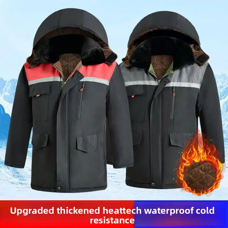 

Winter Warm Fce Lined Cotton Jaet Waterproof Camouflage Thiened Mid-Length Workwear Cold Resistance Cotton Coat