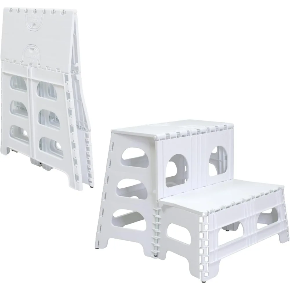 

Children's folding 2-step stool, suitable for kitchen and bathroom - anti slip and wide footstool support 200 pounds - white