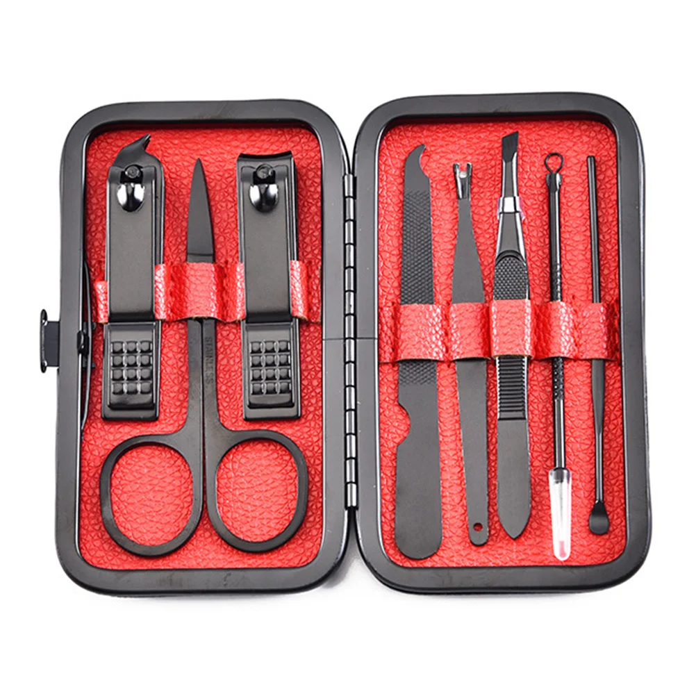 1세트 스테인리스 스틸 손톱깎이 트리머 파일 매니큐어 도구 키트 발톱 손톱 관리용 내구성 있는 그루밍 세트 블랙