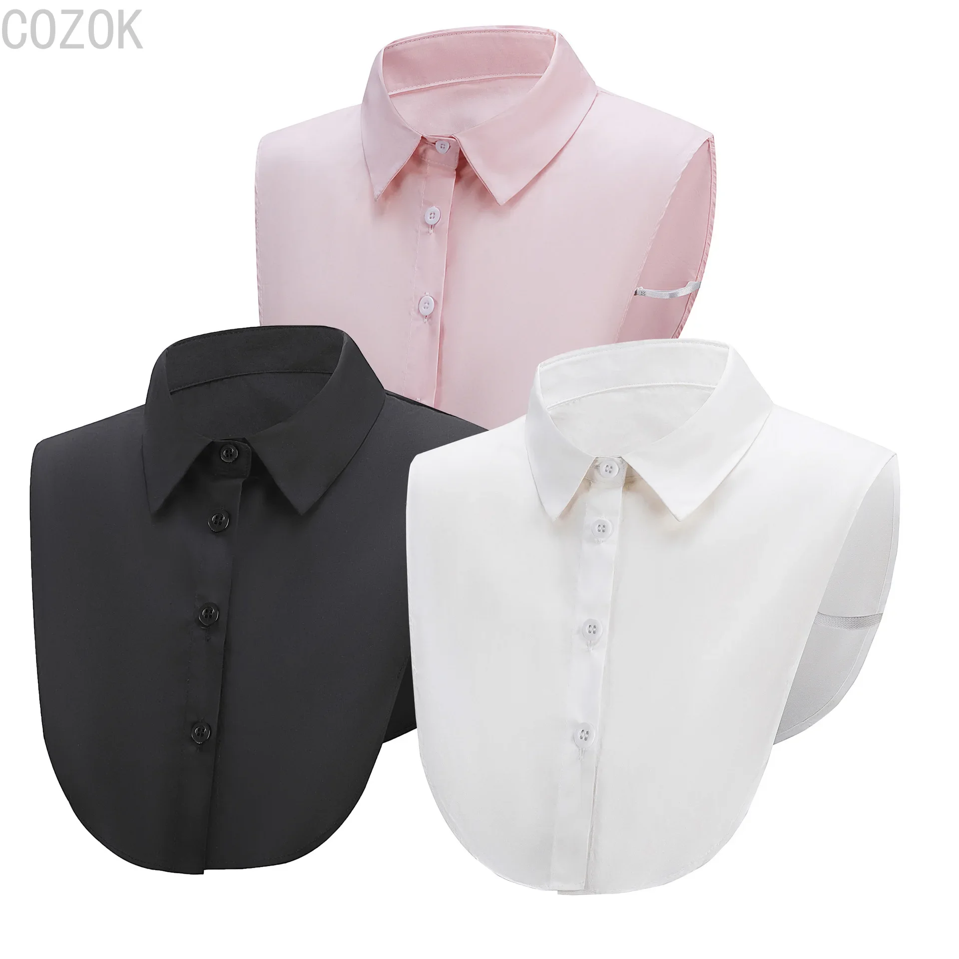 Women\'s Half Shirt Style Fake Collar Professional Casual Decoration Collar Chiffon White Blue Pink Khaki Four Piece Set