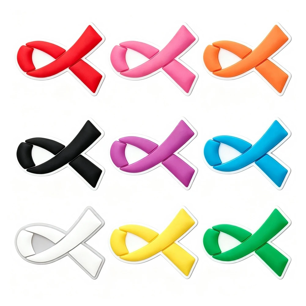 9-5PCS Awareness Ribbo Multicolor Shoe Charm PVC Beach Bag Clog Wristband Decor Buckle Sandal Detachable Waterproof To Xmas Gift