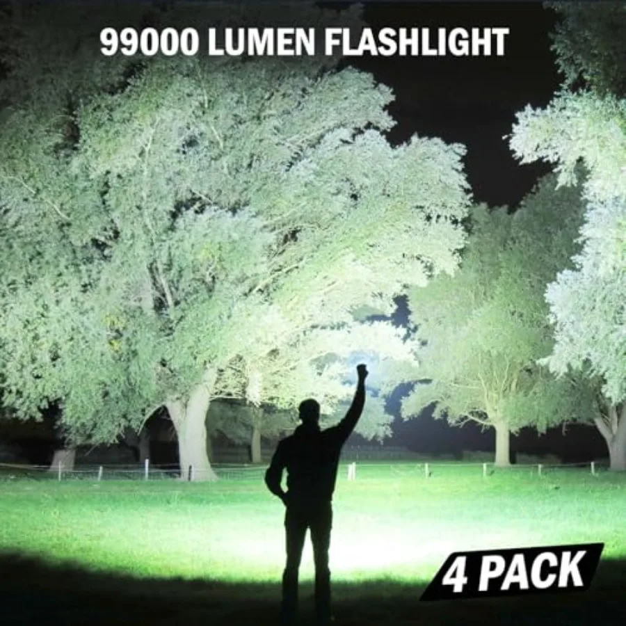 Rechargeable Flashlights High Lumens, 4 Pack 99, 000 Lumens Led Flashlights with USB Cable, Waterproof Powerful Flash Light Mul