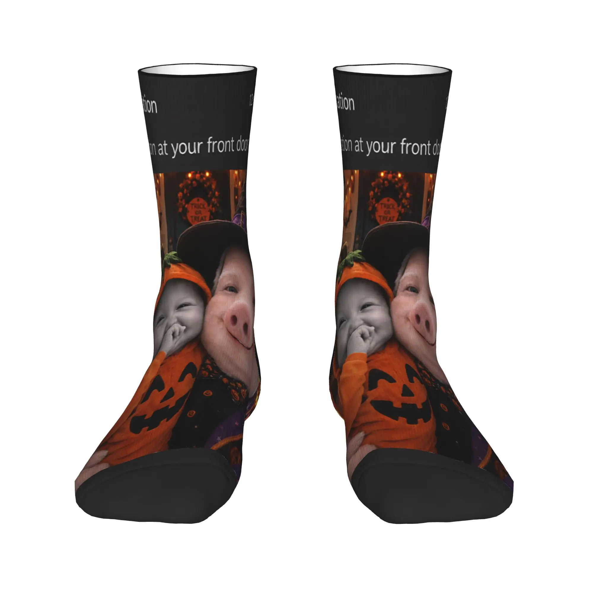 John Pork Holding Niche AI Baby Funny Halloween Motion Meme Socks Non Skid Stockings Women Men Cycling Socks Spring Retro Socks