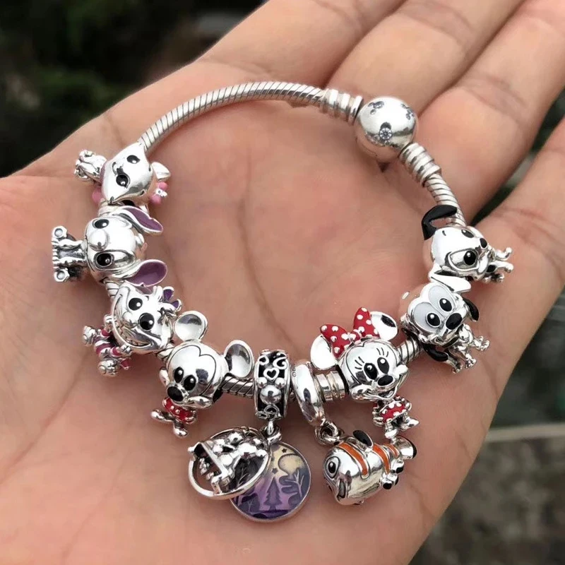 Disney Stitch Minnie Mouse Winnie Charms ciondola Fit Pandora Charms bracciale originale in argento per la creazione di gioielli